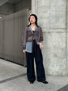 「スラックス」｜「アイテム（その他シューズ）」を使った、なかさんさん（レディース・156cm）の夏コーディネート
