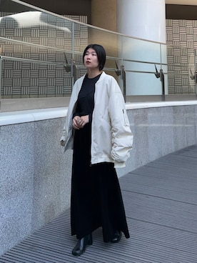 「KBF（ケイビーエフ）のアイテム（MA-1）」を使った、なかさんさん（レディース・156cm）の秋コーディネート