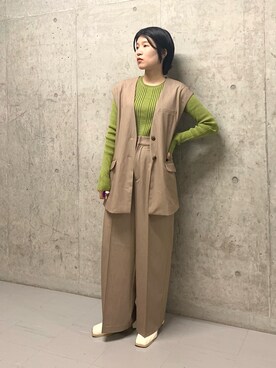 「KBF（ケイビーエフ）のアイテム（ノーカラージャケット）」を使った、なかさんさん（レディース・156cm）の秋コーディネート