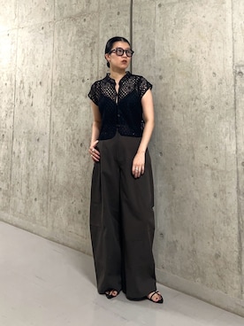 「KBF（ケイビーエフ）のコンパクトレースブラウス（シャツ/ブラウス、ブラック系）」を使った、なかさんさん（レディース・156cm）の夏コーディネート