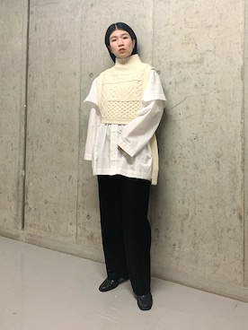 「白ニット」｜「アイテム（オールインワン・サロペット）」を使った、なかさんさん（レディース・156cm）の秋コーディネート