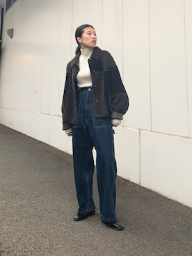 「KBF（ケイビーエフ）のアイテム（ムートンコート）」を使った、なかさんさん（レディース・156cm）の秋コーディネート