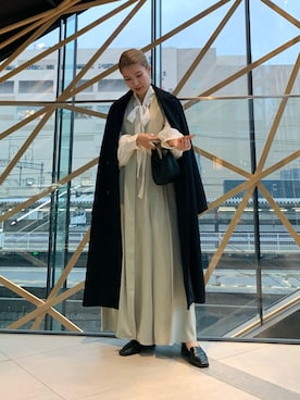 「ボウタイブラウス」｜「アイテム（チェスターコート）」を使った、なかさんさん（レディース・156cm）の冬コーディネート