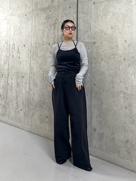 「KBF（ケイビーエフ）のサイドスリットシアーベロアTEE（Tシャツ/カットソー、ブルー系）」を使った、なかさんさん（レディース・156cm）の夏コーディネート