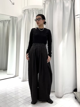 「KBF（ケイビーエフ）のアシメレイヤードTEE（Tシャツ/カットソー、ブラック系）」を使った、なかさんさん（レディース・156cm）の春コーディネート