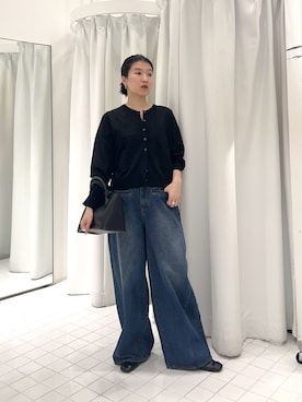 「SENSE OF PLACE by URBAN RESEARCH（センスオブプレイスバイアーバンリサーチ）の『洗濯可』UVケアポケットシアーカーディガン（カーディガン/ボレロ、ブラック系）」を使った、なかさんさん（レディース・156cm）の春コーディネート