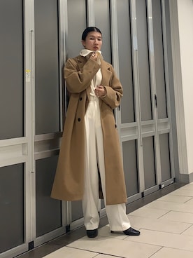 「オールホワイト」｜「アイテム（チェスターコート）」を使った、なかさんさん（レディース・156cm）の秋コーディネート