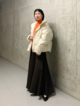 「チェック柄に恋してる」｜「アイテム（ダウンジャケット/コート）」を使った、なかさんさん（レディース・156cm）の冬コーディネート
