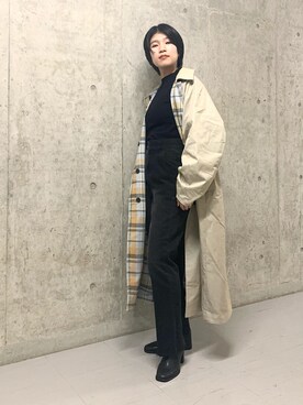 「リバーシブル」｜「アイテム（ステンカラーコート）」を使った、なかさんさん（レディース・156cm）の秋コーディネート