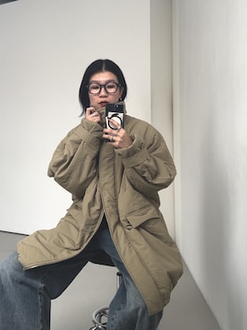 「KBF（ケイビーエフ）のモンスターパテッドミドルコート（ダウンジャケット/コート）」を使った、なかさんさん（レディース・156cm）の秋コーディネート