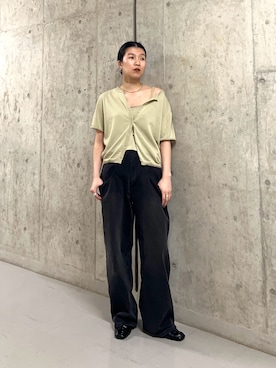「KBF（ケイビーエフ）のビスチェSETカーディガン（カーディガン/ボレロ、ベージュ系）」を使った、なかさんさん（レディース・156cm）の春コーディネート