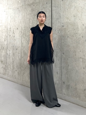 「KBF（ケイビーエフ）のスリーブレスニットシャツ（ニット/セーター、ブラック系）」を使った、なかさんさん（レディース・156cm）の春コーディネート
