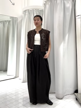 「KBF（ケイビーエフ）のバテンレースコンパクトシャツ（シャツ/ブラウス、ブラウン系）」を使った、なかさんさん（レディース・156cm）の春コーディネート