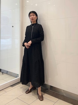 「KBF（ケイビーエフ）のスクエアヒールメタリックパンプス（パンプス）」を使った、なかさんさん（レディース・156cm）の冬コーディネート