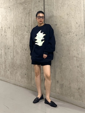 「KBF（ケイビーエフ）の『別注』Lee Izumida×KBF　スウェット（スウェット、ブルー系）」を使った、なかさんさん（レディース・156cm）の秋コーディネート