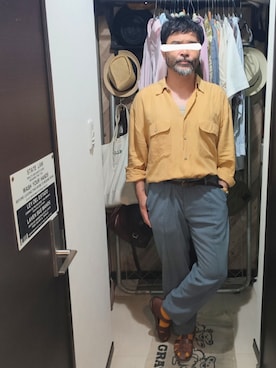 「アイテム（サンダル）」を使った、アマタウロスさん（メンズ・169cm・40代）の夏コーディネート