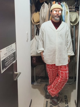「アイテム（ニットキャップ/ビーニー）」を使った、アマタウロスさん（メンズ・169cm・40代）の夏コーディネート