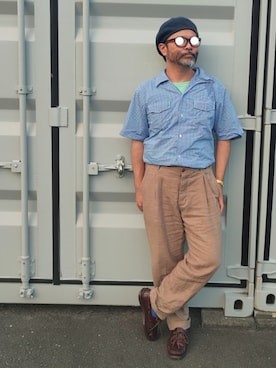 「アイテム（モカシン/デッキシューズ）」を使った、アマタウロスさん（メンズ・169cm）の夏コーディネート