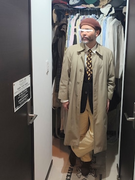 「アイテム（ステンカラーコート）」を使った、アマタウロスさん（メンズ・169cm・40代）の冬コーディネート