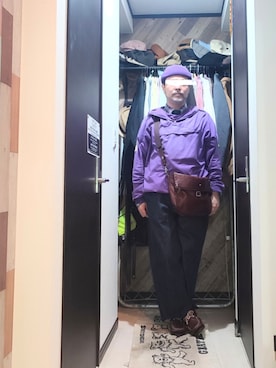 「古着のアイテム（その他アウター、パープル系）」を使った、アマタウロスさん（メンズ・169cm）の夏コーディネート
