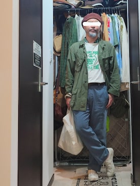 「アイテム（ハンチング/ベレー帽）」を使った、アマタウロスさん（メンズ・169cm・40代）の夏コーディネート