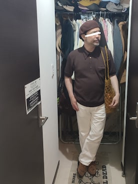 「古着のアイテム（ポロシャツ、ブラウン系）」を使った、アマタウロスさん（メンズ・169cm）の夏コーディネート