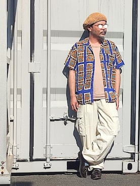 「不明の　3000円ほど（ハンチング/ベレー帽）」を使った、アマタウロスさん（メンズ・169cm・40代）の夏コーディネート