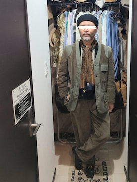 「アイテム（ノーカラージャケット）」を使った、アマタウロスさん（メンズ・169cm）の秋コーディネート