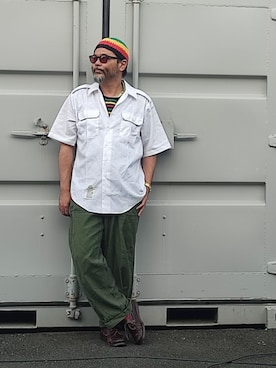 「アイテム（ニットキャップ/ビーニー）」を使った、アマタウロスさん（メンズ・169cm・40代）の夏コーディネート