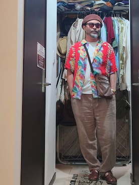 「UNIQLO（ユニクロ）のオーバーサイズクルーネックT（半袖）（Tシャツ/カットソー）」を使った、アマタウロスさん（メンズ・169cm・40代）の夏コーディネート
