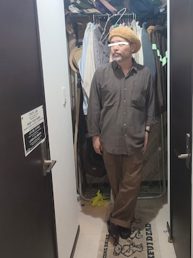 「古着のアイテム（シャツ/ブラウス、ブラウン系）」を使った、アマタウロスさん（メンズ・169cm）の夏コーディネート