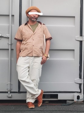 「アイテム（ハンチング/ベレー帽）」を使った、アマタウロスさん（メンズ・169cm・40代）の夏コーディネート