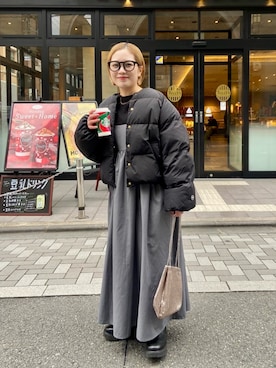 「キャミワンピ」｜「アイテム（ダウンジャケット/コート）」を使った、erikaさん（レディース・147cm）の冬コーディネート