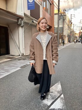 「PUAL CE CIN（ピュアルセシン）のアイテム（ノーカラーコート）」を使った、erikaさん（レディース・147cm）の秋コーディネート