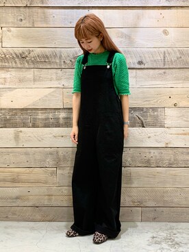 「緑」｜「アイテム（オールインワン・サロペット）」を使った、まるっちさん（レディース・152cm）の夏コーディネート
