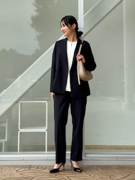 「A DAY IN THE LIFE UNITED ARROWS(アデイインザライフユナイテッドアローズ)のレザーライク ラウンドショルダーバッグ<A DAY IN THE LIFE>(ショルダーバッグ、ベージュ系)」を使った、ア デイ イン ザ ライフさん(レディース・162cm)の秋コーディネート