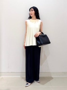 「A DAY IN THE LIFE UNITED ARROWS(アデイインザライフユナイテッドアローズ)のプリーツ フレア ノースリーブブラウス <A DAY IN THE LIFE>(シャツ/ブラウス、ホワイト系)」を使った、ア デイ イン ザ ライフさん(レディース・160cm)の夏コーディネート