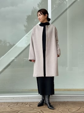 「スカートコーデ」｜「アイテム（ノーカラーコート）」を使った、ア デイ イン ザ　ライフさん（レディース・163cm）の秋コーディネート