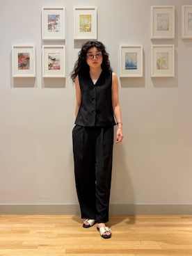 「A DAY IN THE LIFE UNITED ARROWS(アデイインザライフユナイテッドアローズ)のツイル ベスト+ワイドパンツ ‐セットアイテム‐<A DAY IN THE LIFE>(ワンピース、ブラック系)」を使った、ア デイ イン ザ ライフさん(レディース・156cm)の夏コーディネート