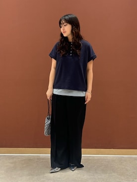 「A DAY IN THE LIFE UNITED ARROWS(アデイインザライフユナイテッドアローズ)のキラキラ メッシュ巾着バッグ <A DAY IN THE LIFE>(ハンドバッグ、シルバー系)」を使った、ア デイ イン ザ ライフさん(レディース・160cm)の夏コーディネート