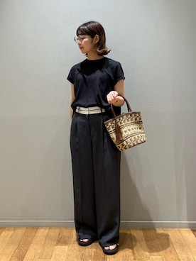 「A DAY IN THE LIFE UNITED ARROWS(アデイインザライフユナイテッドアローズ)の2トーンパターン バスケットバッグ <A DAY IN THE LIFE>(かごバッグ、ブラウン系)」を使った、ア デイ イン ザ ライフさん(レディース・160cm)の夏コーディネート