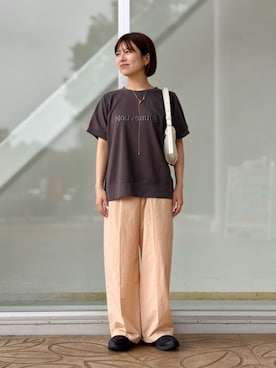 「A DAY IN THE LIFE UNITED ARROWS(アデイインザライフユナイテッドアローズ)のコットン エンブロイダリー Tシャツ <A DAY IN THE LIFE>(Tシャツ/カットソー、グレー系)」を使った、ア デイ イン ザ ライフさん(レディース・156cm)の夏コーディネート
