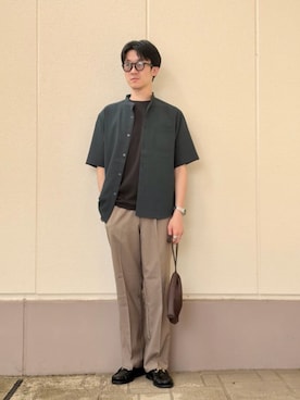 「A DAY IN THE LIFE UNITED ARROWS(アデイインザライフユナイテッドアローズ)のウールライク ワッシャー リラックス バンドカラーシャツ-吸水速乾-<A DAY IN THE LIFE>(シャツ/ブラウス、グリーン系)」を使った、ア デイ イン ザ ライフさん(レディース・160cm)の夏コーディネート