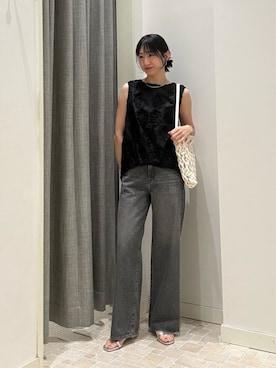 「A DAY IN THE LIFE UNITED ARROWS(アデイインザライフユナイテッドアローズ)のコットンテープ エンブロイダリー ノースリーブブラウス<A DAY IN THE LIFE>(シャツ/ブラウス、ブラック系)」を使った、ア デイ イン ザ ライフさん(レディース・156cm)の夏コーディネート