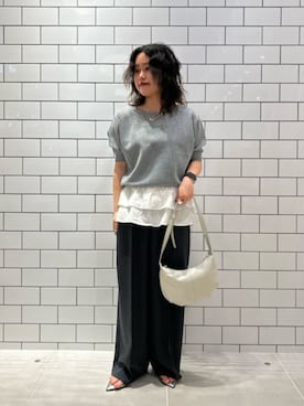 「A DAY IN THE LIFE UNITED ARROWS(アデイインザライフユナイテッドアローズ)のリネンライク マーベルト ワイドパンツ ‐ウォッシャブル‐<A DAY IN THE LIFE>(その他パンツ、グレー系)」を使った、ア デイ イン ザ ライフさん(レディース・156cm)の夏コーディネート