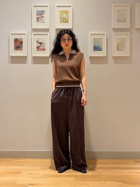 「A DAY IN THE LIFE UNITED ARROWS(アデイインザライフユナイテッドアローズ)のジャージー イージーワイドパンツ <A DAY IN THE LIFE>(その他パンツ、ブラウン系)」を使った、ア デイ イン ザ ライフさん(レディース・160cm)の夏コーディネート