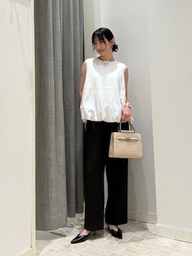 「A DAY IN THE LIFE UNITED ARROWS(アデイインザライフユナイテッドアローズ)のライトジョーゼット タックワイドパンツ ‐マシンウォッシャブル‐<A DAY IN THE LIFE>(その他パンツ、ブラウン系)」を使った、ア デイ イン ザ ライフさん(レディース・156cm)の夏コーディネート