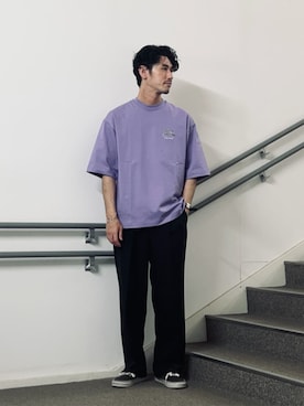 「A DAY IN THE LIFE UNITED ARROWS(アデイインザライフユナイテッドアローズ)のウールライク ツイル 1プリーツ ワイドスラックス<A DAY IN THE LIFE>(スラックス、ブラック系)」を使った、ア デイ イン ザ ライフさん(レディース・156cm)の夏コーディネート