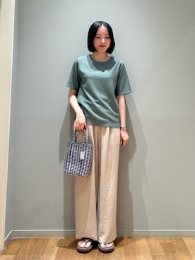 「A DAY IN THE LIFE UNITED ARROWS(アデイインザライフユナイテッドアローズ)のワッシャー ストライプ イージーパンツ <A DAY IN THE LIFE>(その他パンツ、ベージュ系)」を使った、ア デイ イン ザ ライフさん(レディース・156cm)の夏コーディネート