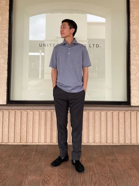 「A DAY IN THE LIFE UNITED ARROWS(アデイインザライフユナイテッドアローズ)のドライ オックスフォード ストレッチ ノープリーツスラックス-ウォッシャブル-<A DAY IN THE LIFE>(スラックス、グレー系)」を使った、ア デイ イン ザ ライフさん(レディース・156cm)の夏コーディネート